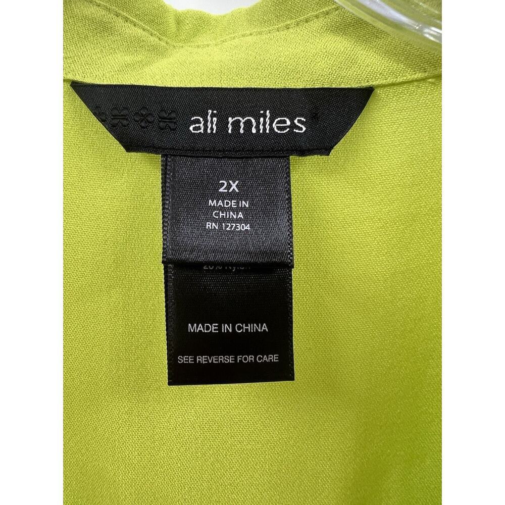 Ali Miles Women’s 3/4 Sleeve Button Front Neon Green Tunic Top Size 2X - Picture 4 of 9